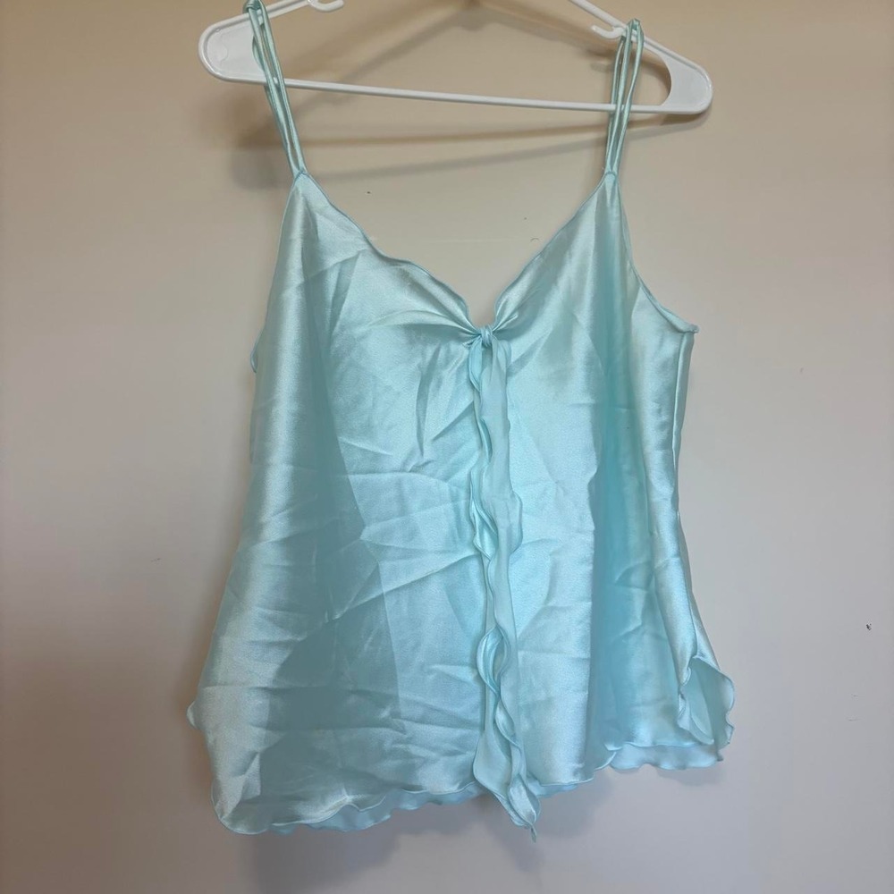 90s Baby blue satin cami top with ruffle front